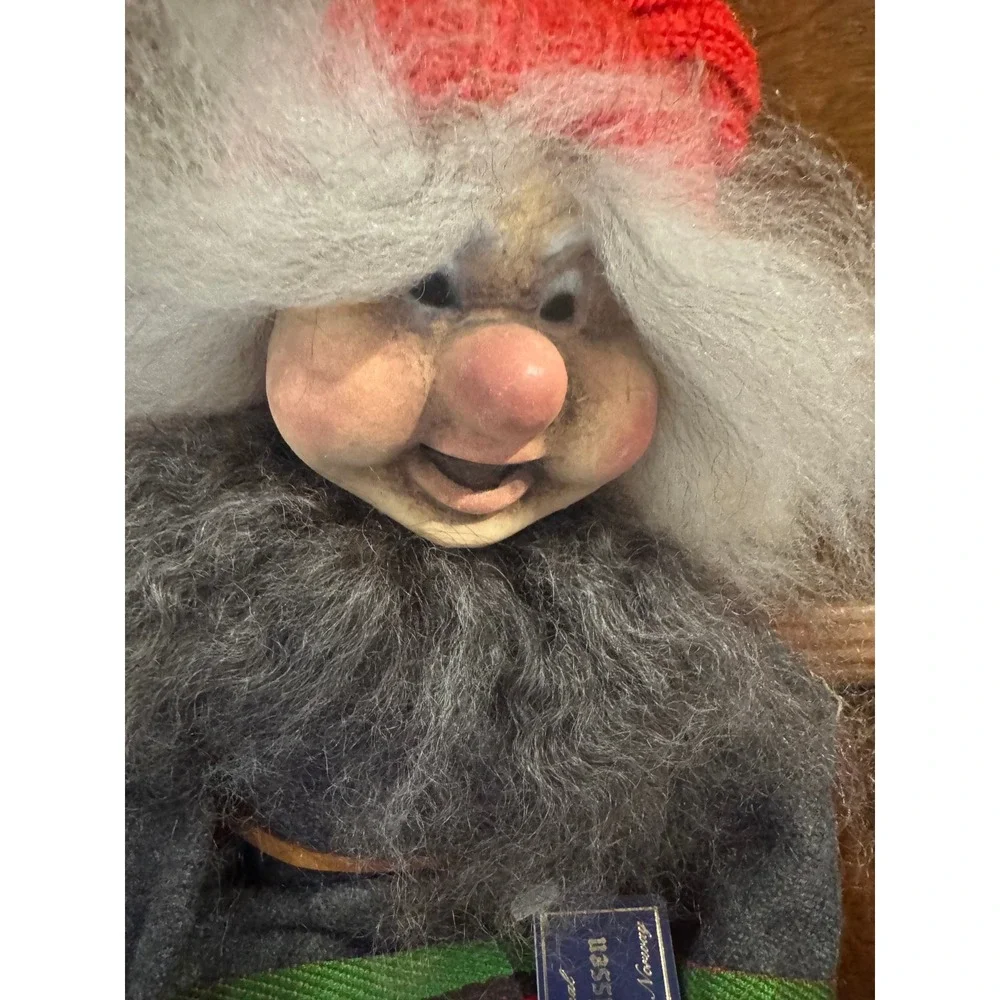 Vintage Hallingnissen Norway Gnome Nisse Doll on Skis Scandinavian Folk Art